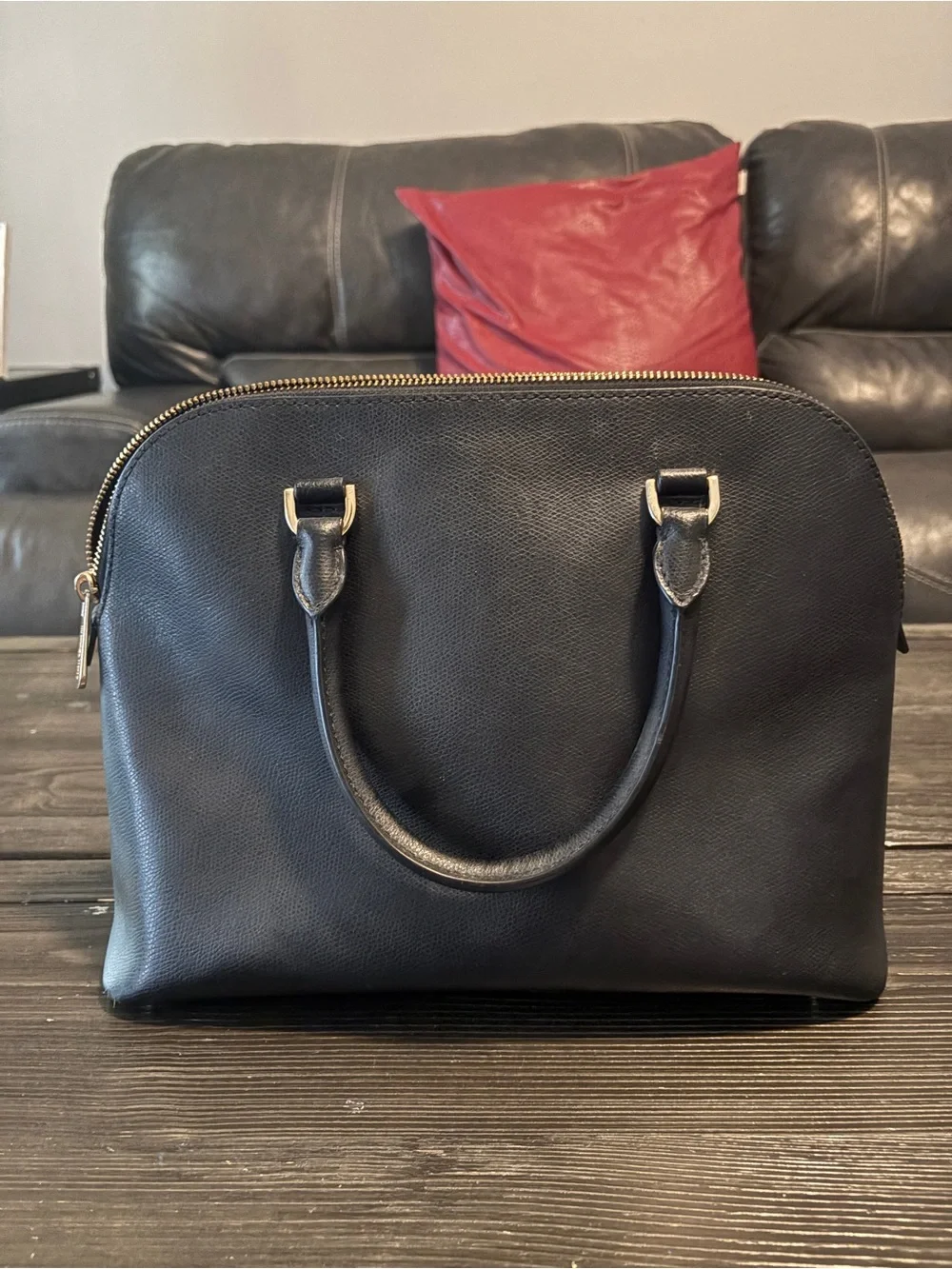 Michael Kors Black Leather Satchel with Gold Hardware